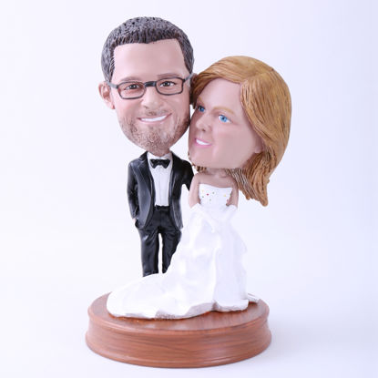 Picture of Custom Bobblehead Doll: Groom in Black Suit and Bride in White Dress on Wedding