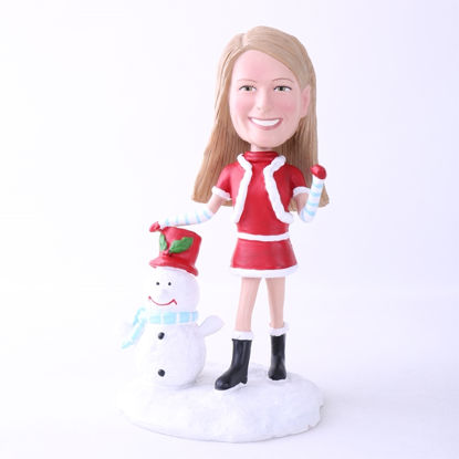 Picture of Custom Bobblehead Doll: Santa Girl With Snowman