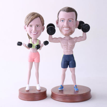 Picture of Custom Bobblehead Doll: Couple Exercising Dumbbells