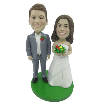 Picture of Custom Bobblehead Doll: Groom and Bride Holding Flowers